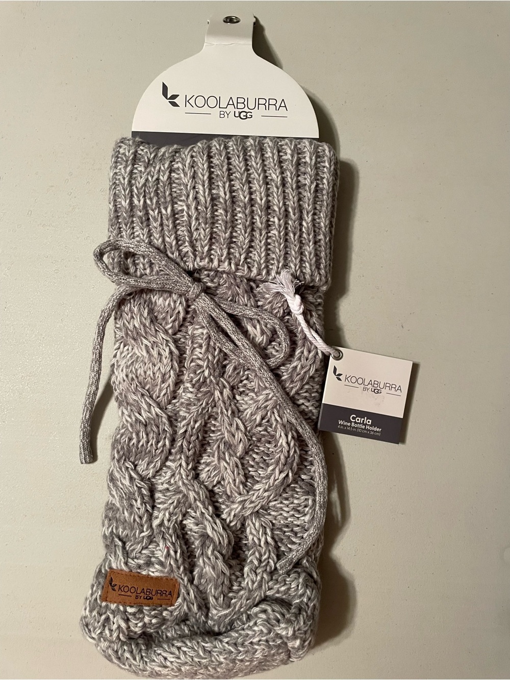 Koolaburra Gray Cable Knit Wine Bottle Sleeve NWT